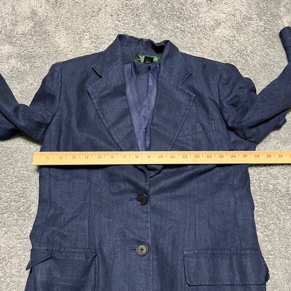 Lauren Ralph Lauren Blazer Womens 6 Petite Blue Linen 2 Button - Picture 8 of 11
